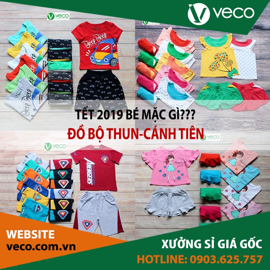 Tết 2019 bé mặc gì? Đồ bộ thun-cánh tiên Veco